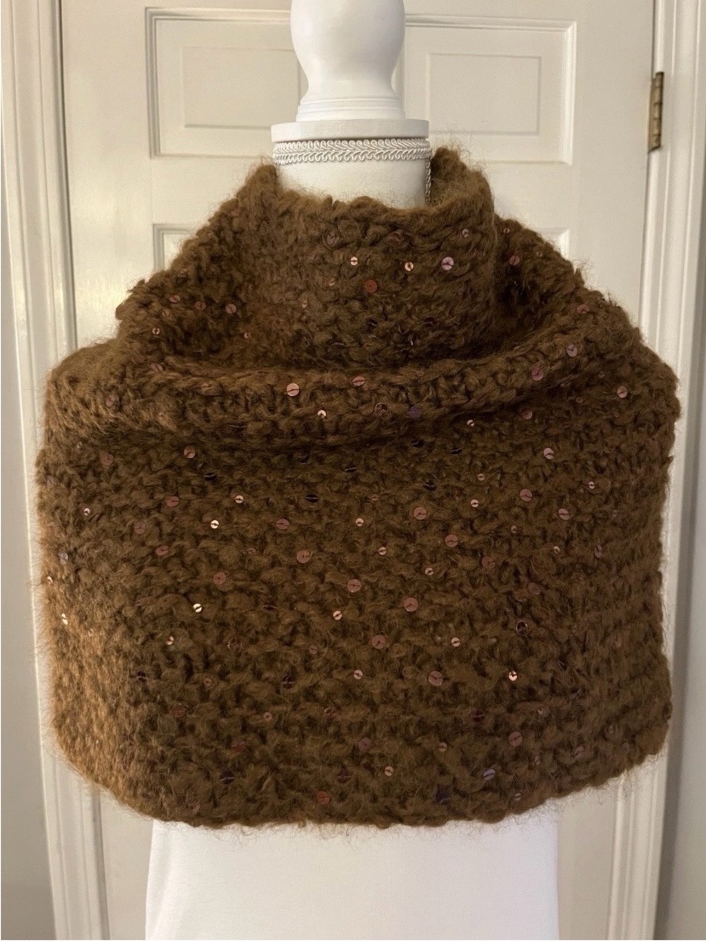 NWOT Eileen Fisher Mohair Infinity Scarf in Bronze with Sequins & Pin, OS